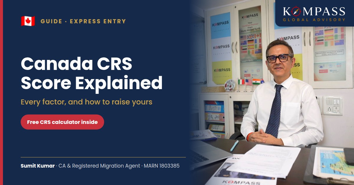 Canada CRS Score Explained — Sumit Kumar at his desk in the Kompass office